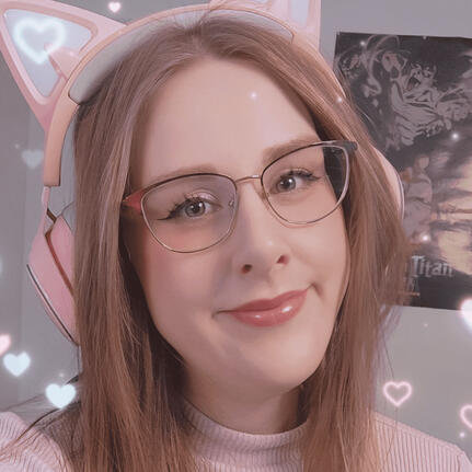 smiling girl with pink headset